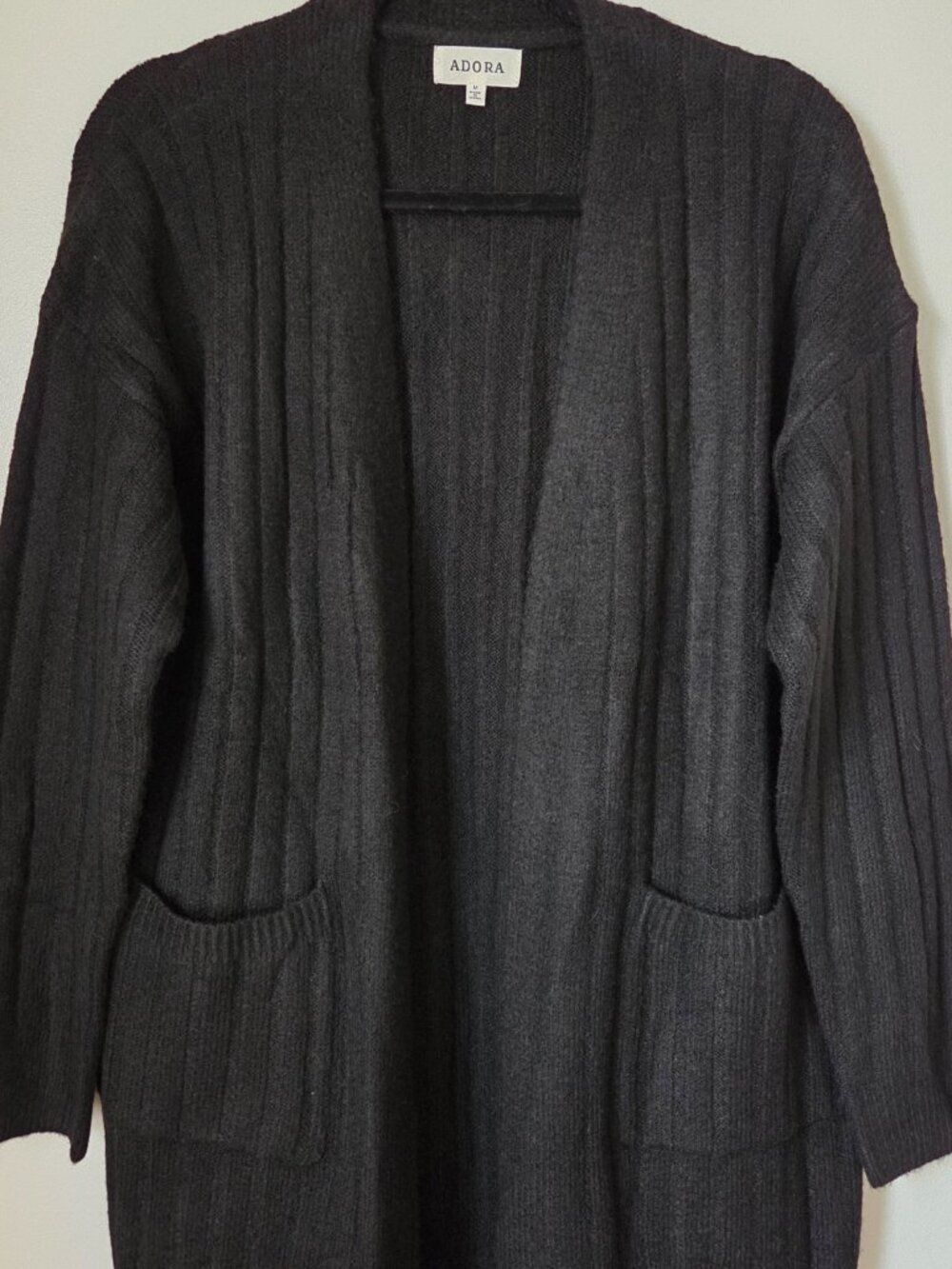 EUC LIKE NEW ADORA BLACK RIBBED SOFT OPEN LONG CARDIGAN SIZE M - Picture 4 of 16